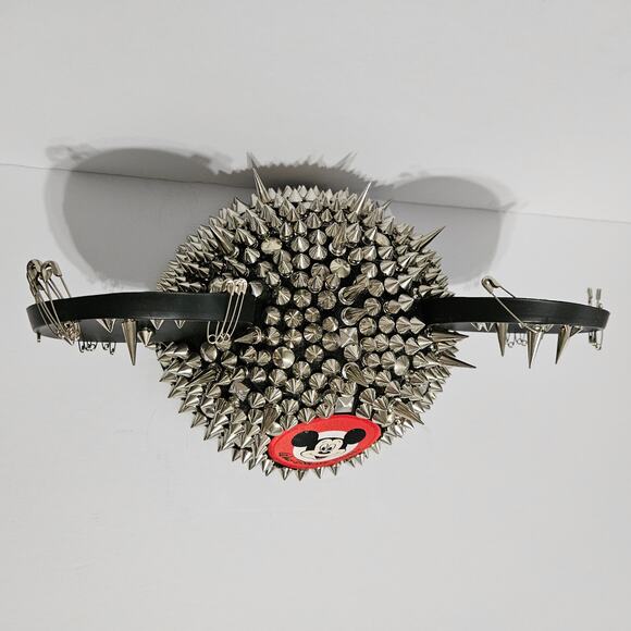 Walt Disney World Park Mickey Mouse Studded Spiked Hat Adult USA Black Silver - Picture 2 of 12